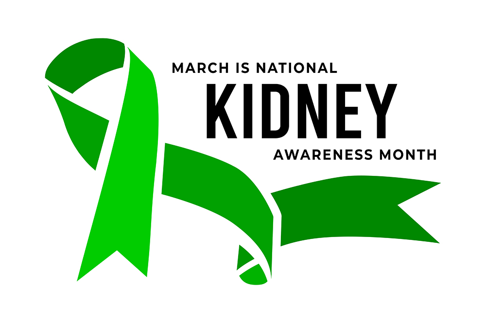 National+Kidney+Awareness+Month.+Illustration+with+green+ribbon+on+light+grey+background
